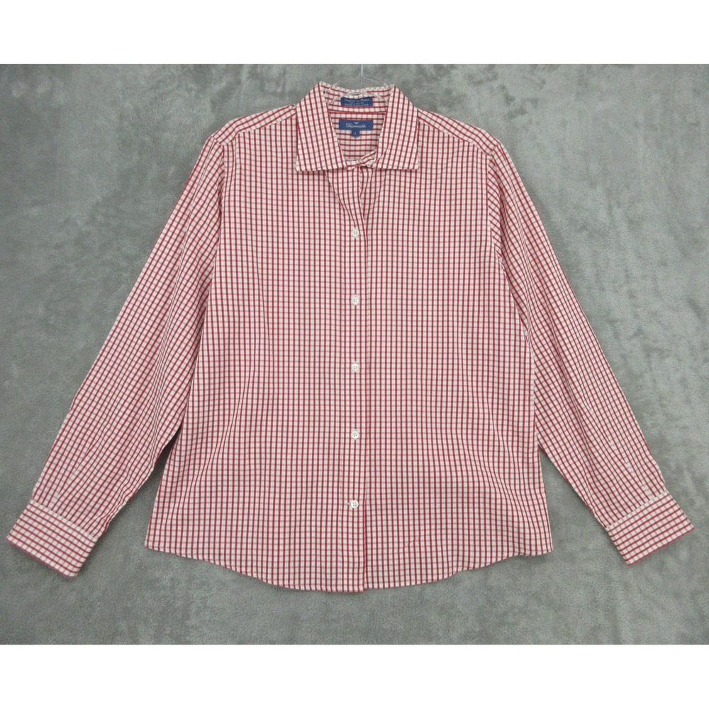 Faconnable Shirt Womens Size L Gingham Check Cotton Button Front Office Career